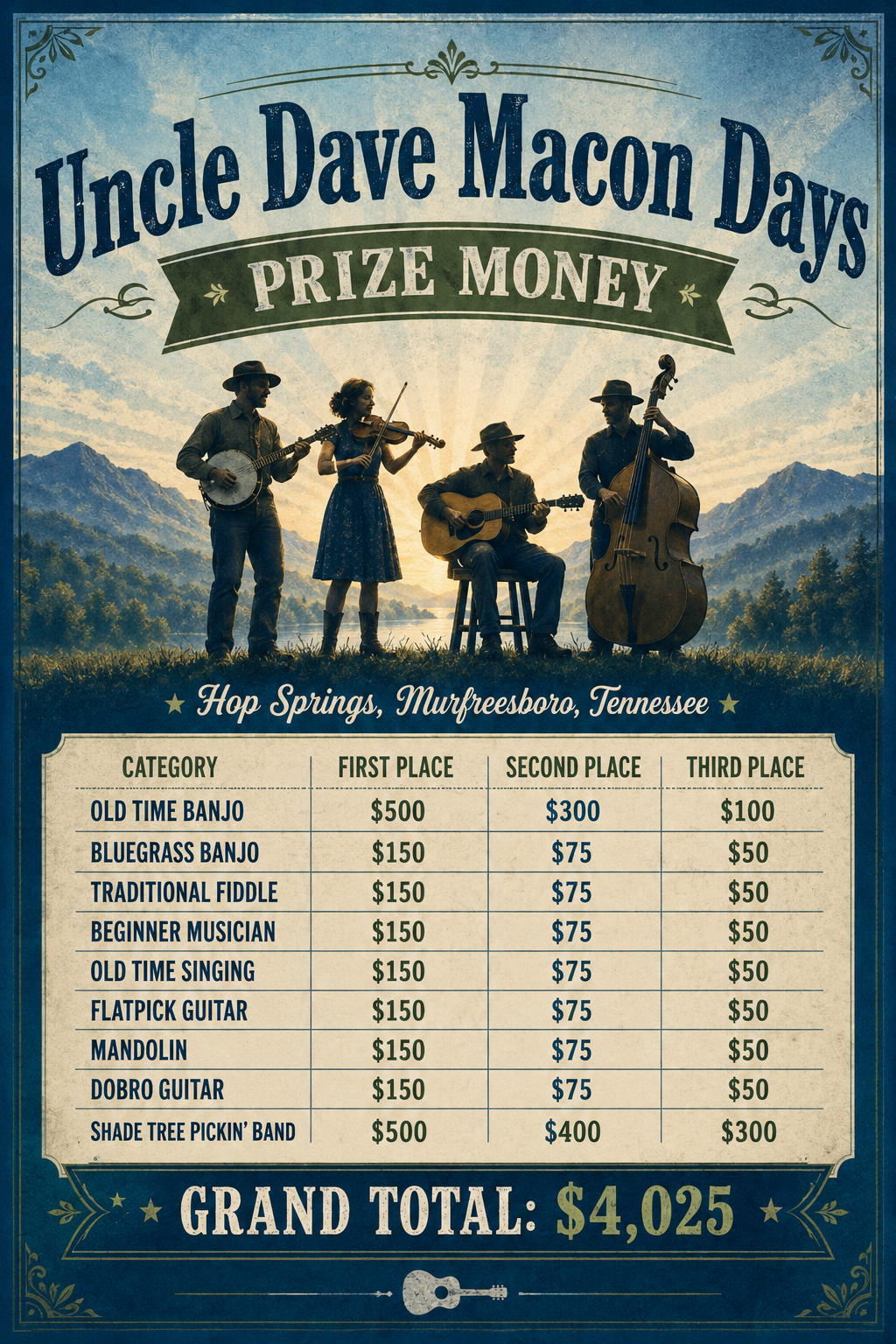 2026 banjo prize money